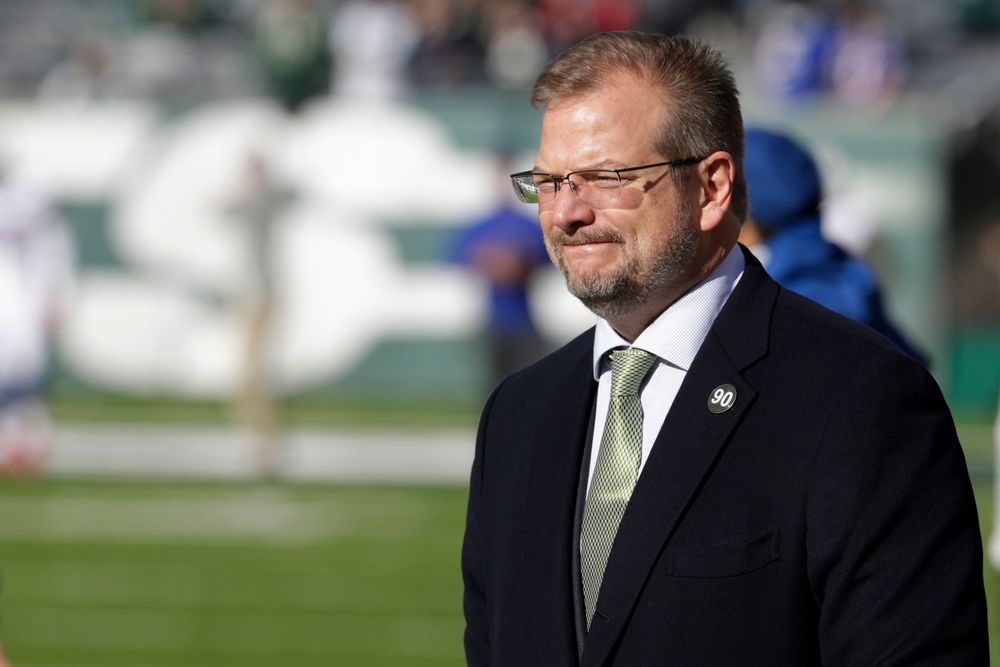New York Jets general manager Mike Maccagnan looks on prior to an NFL football game against the Buffalo Bills in East Rutherford N.J. The Jets called an aggressive audible by trading up to the No. 3 pick last mon