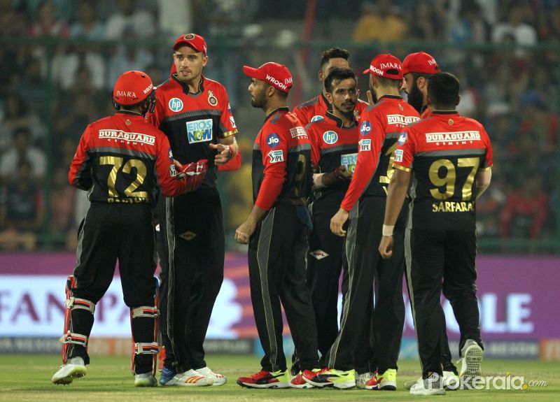 Royal Challengers Bangalore's Yuzvendra Chahal celebrates fall of Prithvi Shaw's wicket during an IPL 2018 match between Delhi Daredevils and Royal Challengers Bangalore at Feroz Shah...- Surjeet Yadav