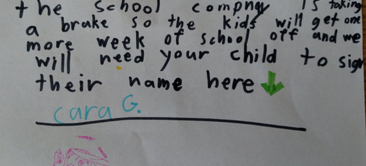 Little girl forges letter to get another week off school