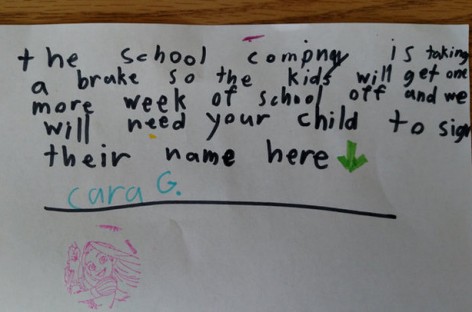 Little girl forges letter to get another week off school