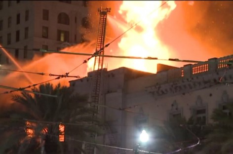 New Orleans firefighters at building fire on Canal Street