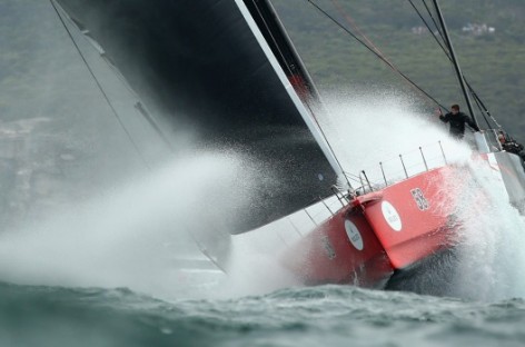 USA yacht Comanche 1st out of harbor in Sydney to Hobart race