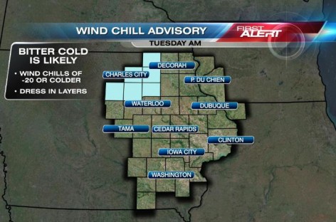 Wind Chill Advisory in effect for portions of Chicago area later tonight