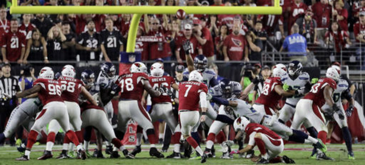 Kickers miss short field goals, Seahawks, Cards tie 6