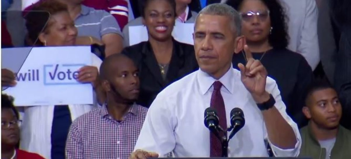 Obama speaks up for protester but is derided by Trump