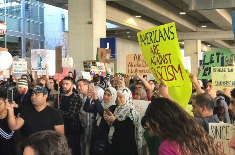 Protest held at John Glenn Airport against travel ban