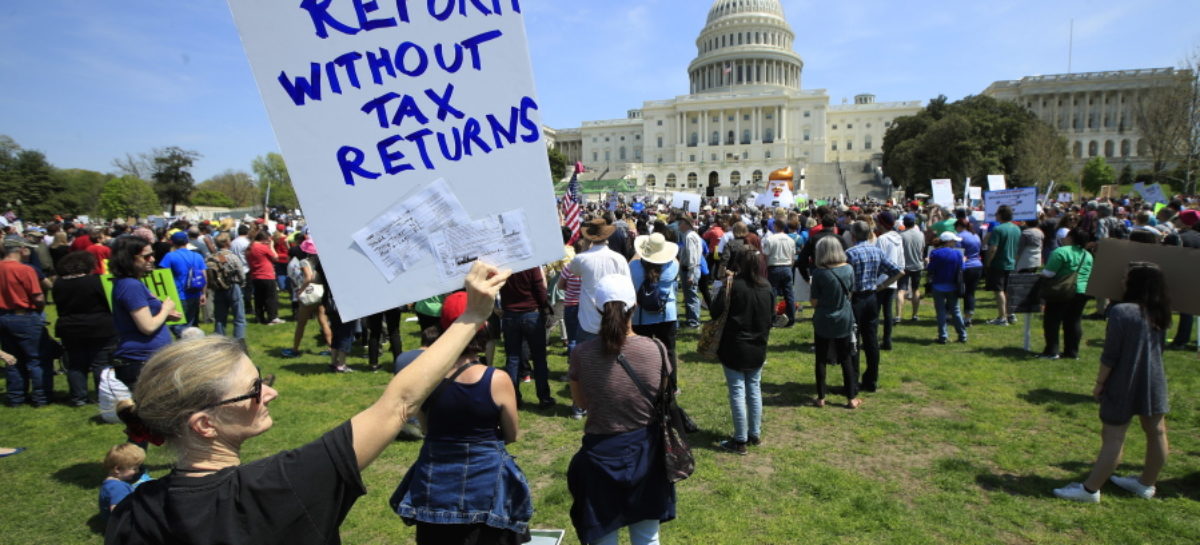 Protesters in Texas demand release of Trump tax returns