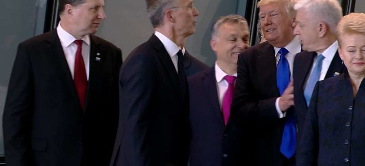 America first? Trump pushes aside Montenegro Prime Minster Markovic during NATO photocall