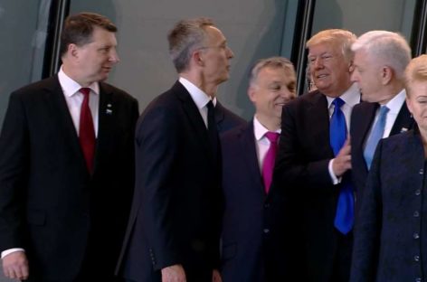 America first? Trump pushes aside Montenegro Prime Minster Markovic during NATO photocall