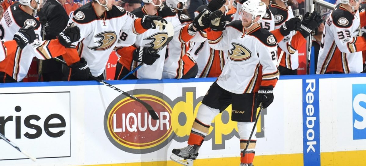 Larsson leads Oilers past Ducks 5-3 in wild series opener