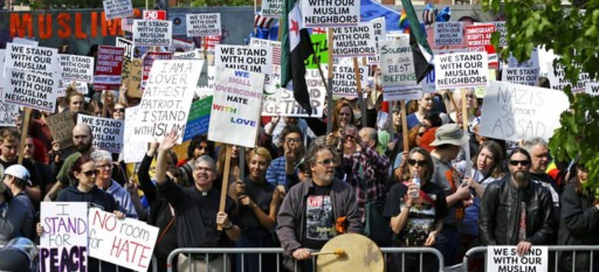 NY anti-Islamic law rally, counter-protest face off angrily